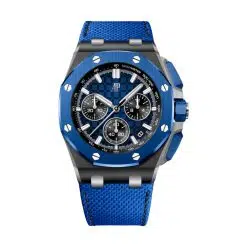 32Audemars Piguet 26420CE.OO.A043VE.01 Royal Oak Offshore Smoked Blue with  “Méga Tapisserie” Pattern 43mm Dial Blue Calfskin Strap