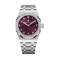 Audemars Piguet 67651BC.ZZ.1261BC.01 Royal Oak Burgundy with “Grande Tapisserie” Pattern 33mm Dial 18-Carat White Gold Bracelet Watch