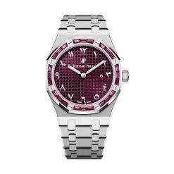 Audemars Piguet 67656BC.GR.1261BC.01 Royal Oak Burgundy with “Grande Tapisserie” Pattern 33mm Dial 18-Carat White Gold Bracelet Watch