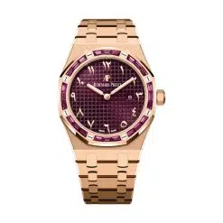 Audemars Piguet 67656OR.GR.1261OR.01 Royal Oak Burgundy with “Grande Tapisserie” Pattern 33mm Dial 18-Carat Pink Gold Bracelet Watch