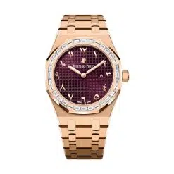 Audemars Piguet 67656OR.ZZ.1261OR.01 Royal Oak Burgundy with “Grande Tapisserie” Pattern 33mm Dial 18-Carat Pink Gold Bracelet Watch
