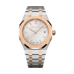 Audemars Piguet 77450SR.OO.1361SR.02 Royal Oak Silver-Toned with “Grande Tapisserie” Pattern 34mm Dial Stainless Steel with 18-Carat Pink Gold Links Bracelet Watch