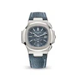 Patek Philippe 5980-60G-001 Nautilus Opaline Blue-Gray Dial Blue-Gray Calfskin Leather Strap