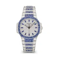 Patek Philippe 7118-1451G-001 Nautilus Paved with Diamonds "Wave" Pattern Dial White Gold Paved with Diamonds and Sapphires Bracelet
