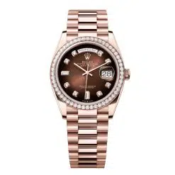 Rolex Day-Date 128345RBR-0040 Brown Ombré Set with Diamonds 36mm Dial Diamond Set Bezel Everose Gold President Bracelet Watch