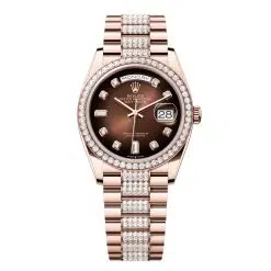 Rolex Day-Date 128345RBR-0040 Brown Ombré Set with Diamonds 36mm Dial Diamond Set Bezel Everose Gold Diamond President Bracelet Watch
