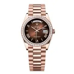 Rolex Day-Date 128345RBR-0075 Brown Ombré 36mm Dial Diamond Set Bezel Everose Gold President Bracelet Watch