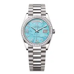 Rolex Day-Date 128349RBR-0031 Turquoise Set with Diamonds 36mm Dial Diamond Set Bezel White Gold President Bracelet Watch