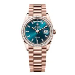 Rolex Day-Date 128395TBR-0032 Blue-Green Set with Diamonds 36mm Dial Diamond Set Bezel Everose Gold Diamond President Bracelet Watch