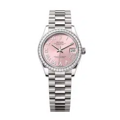 Rolex Datejust 278289RBR-0016 Pink Roman Numeral 31mm Dial Set with Diamonds Bezel 18 kt White Gold President Bracelet Watch