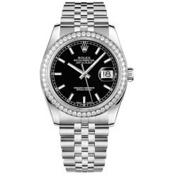 Rolex Datejust 116244-0043 Black 36mm Dial Diamond Set Bezel Oystersteel Jubilee Bracelet Watch