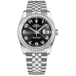Rolex Datejust 116244-0066 Black Arabic Numeral 36mm Dial Diamond Set Bezel Oystersteel Jubilee Bracelet Watch
