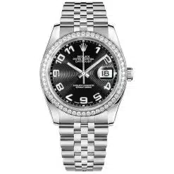 Rolex Datejust 116244-0066 Black Arabic Numeral 36mm Dial Diamond Set Bezel Oystersteel Jubilee Bracelet Watch