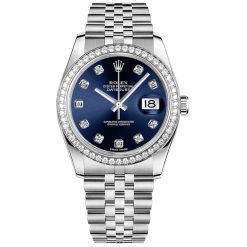 Rolex Datejust 116244 Blue Set with Diamonds 36mm Dial Diamond Set Bezel Oystersteel Jubilee Bracelet Watch