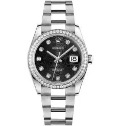 Rolex Datejust 116244 Jubilee Black Set with Diamonds 36mm Dial Diamond Set Bezel Oystersteel Oyster Bracelet Watch