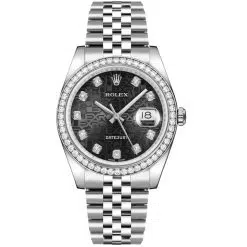 Rolex Datejust 116244 Jubilee Black Set with Diamonds 36mm Dial Diamond Set Bezel Oystersteel Jubilee Bracelet Watch