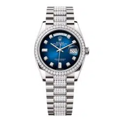 Rolex Day-Date 128349RBR-0016 Blue Ombré Set with Diamonds 36mm Dial Diamond Set Bezel White Gold Diamond President Bracelet Watch