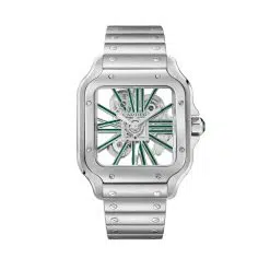 Cartier WHSA0028 Santos de Cartier Green Skeleton Dial Watch