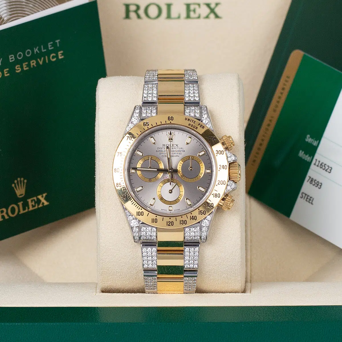 Rolex Daytona 116523 Grey Dial Aftermarket Iced Out Bracelet and Lugs - Image 3
