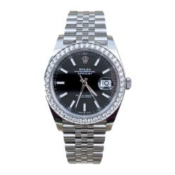 Rolex 126300 41mm Black Index Dial Aftermarket Diamond Bezel