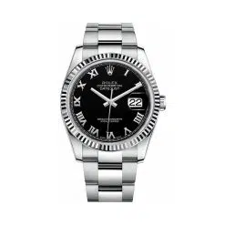 Rolex Datejust 116234 Steel & White Gold Oyster 36mm Black Roman Dial Watch