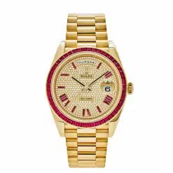 Rolex Day-Date 40mm 228398TRU Diamond Paved Dial Ruby Bezel President 40mm Watch