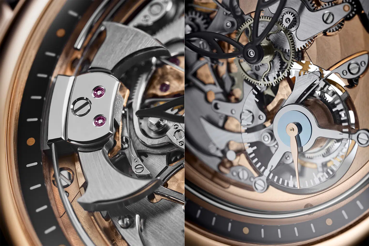 Close-up of a Patek Philippe watch movement showcasing intricate mechanical craftsmanship and finishing techniques