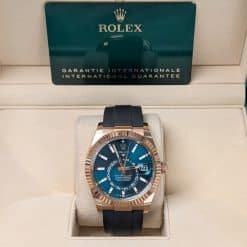 Alternative view of Rolex 326235 Sky-Dweller Rose Gold Aftermarket Blue-Green Dial 42mm Oysterflex