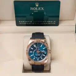 Alternative view of Rolex 326235 Sky-Dweller Rose Gold Aftermarket Blue-Green Dial 42mm Oysterflex