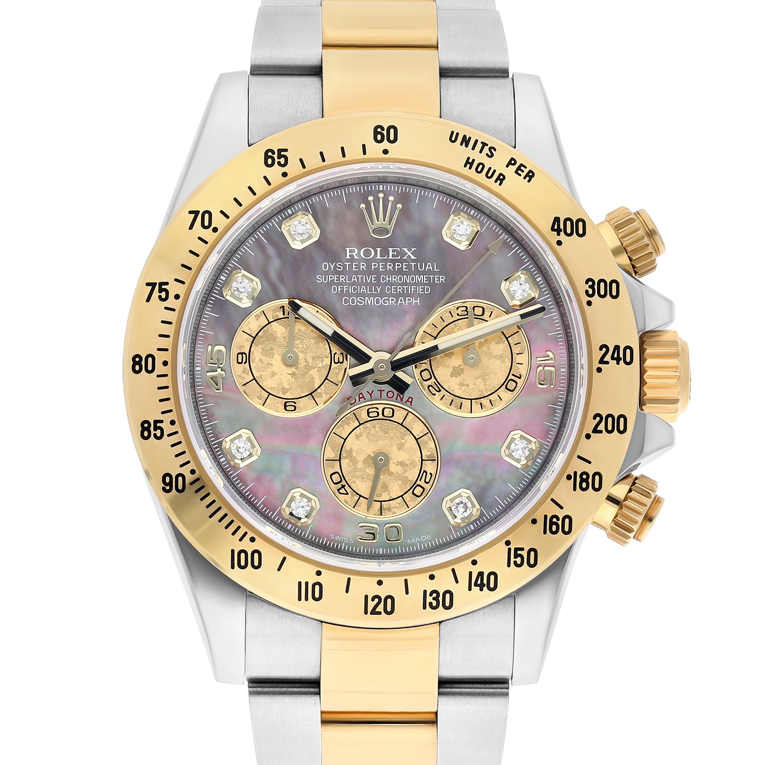 Rolex Daytona 116523 40MM Yellow Gold Steel Black Mother of Pearl